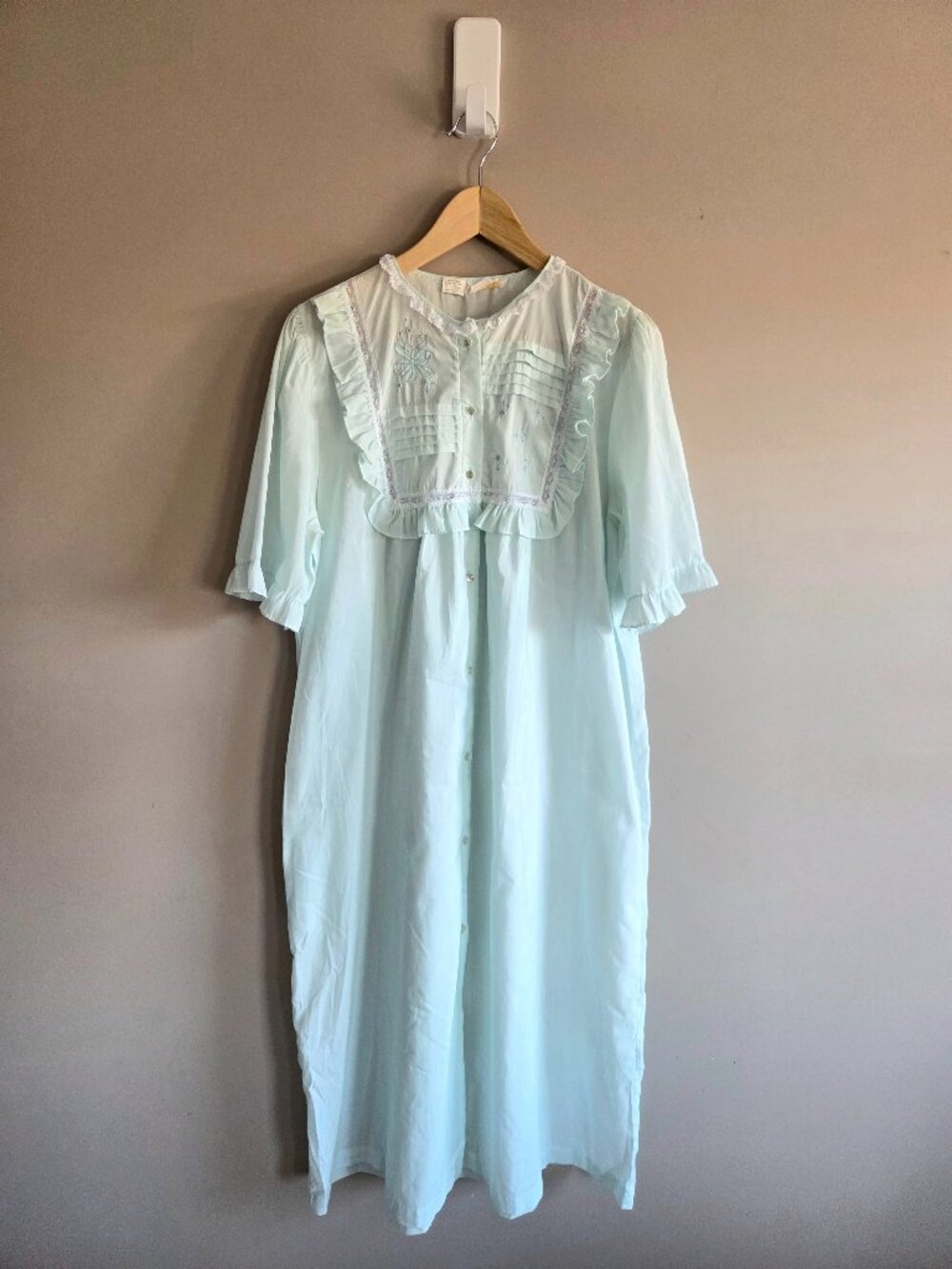 Vintage Barbizon Nightgown Cotton Blend Feminine Light Green Floral Embroidery